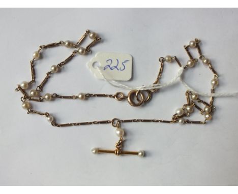 Vintage gold chain with pearl spacers  and T Bar  9.9g inc       