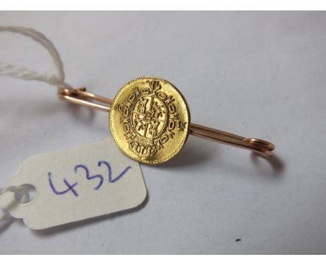 Gold 1787 coin bar brooch 2.5g.     