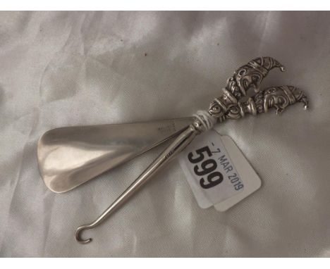 Child's Mr. Punch shoe lift and button hook, 4.5" long  B'ham 1907        