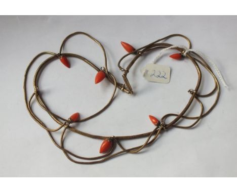 ANTIQUE GOLD SNAKE LINK CORAL DROP  collage necklace 26.8g inc      