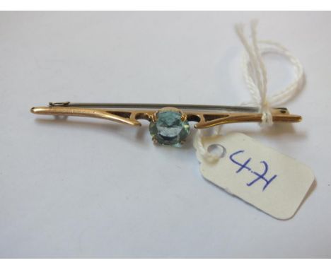 Gold blue stone bar brooch       