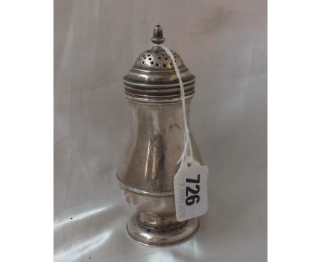 Georgian baluster shaped muffineer with acorn  finial, 5.5" high Lon. by IN? 110g.     