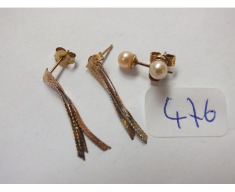 Pair of 9ct pearl set ear studs etc.     