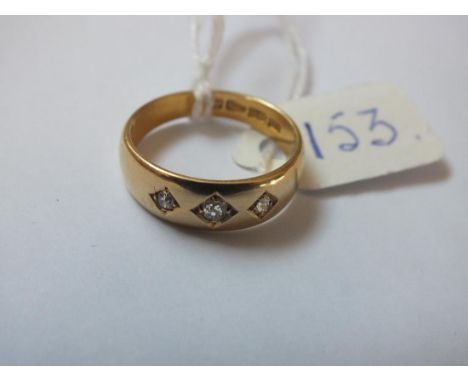 Antique 18ct gold gypsy ring set with 3 diamonds  Chester 1885 (size N).        