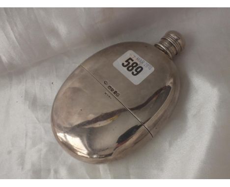 Victorian oval spirit flask, 5.5" high Lon. 1866 by WE  280g.         