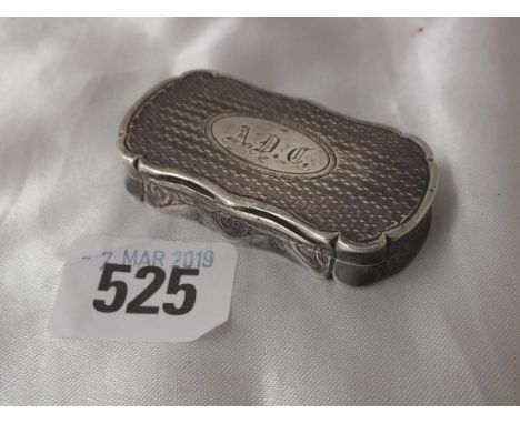 Victorian vinegarette with rounded ends, engine turned  sides, 2.5" long B'ham 1871 by RT 26g. (hinge deffective)  