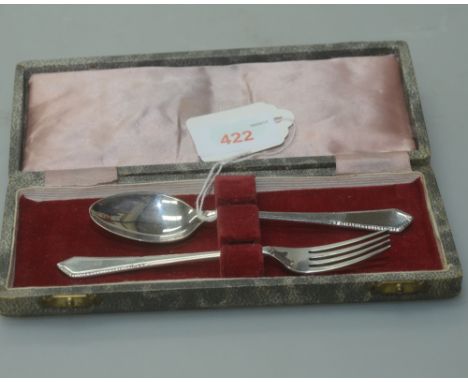 A James Dixon & Sons cased silver Christening set comprising fork and spoon, Sheffield 1962, 1.5 troy ounces
