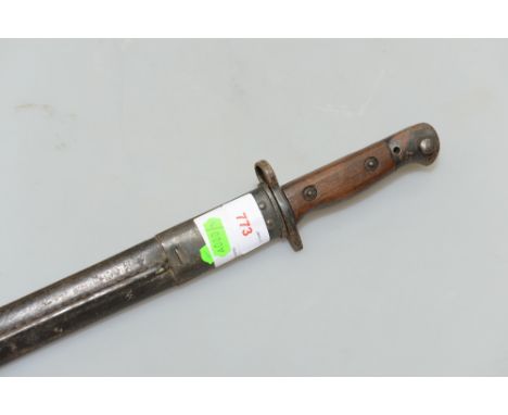 A British 1907 pattern bayonet, the blade marked Kinson, with leather scabbard. 