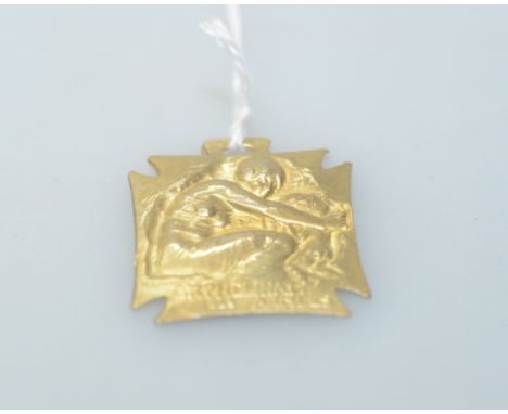 An Art Nouveau brass Orphelinat Des Armees medal by Rene Lalique, made during WWI and sold to help raise fund for the wives a