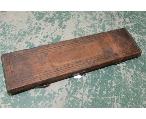 A vintage leather gun case, stamped with the name FR Goddard Esq., Newcastle Upon Tyne