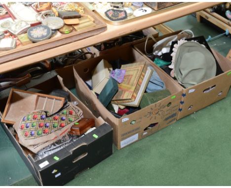 Three boxes inc. a quantity of empty jewellery cases, glass, oak cased mantle clock, ceramics etc
