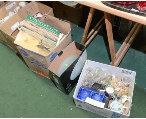 A box inc. glass; tog. with a light shade and a quantity of LPs