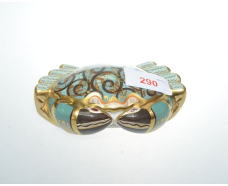 A Royal Crown Derby paperweight, Cromer Crab, with gold button, 12cm long