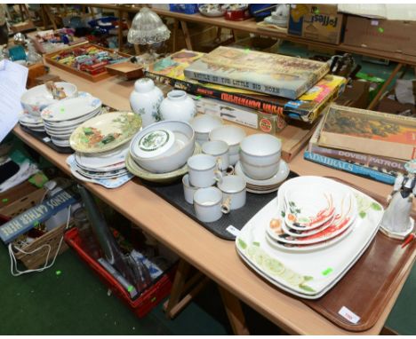 Four trays inc. a Royal Worcester figure, dated 1967 (a/f), lobster and fish plates, Royal Doulton cabinet plate etc