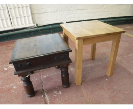 A Mexican pine lamp table together with a contemporary oak lamp table 