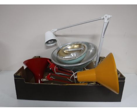 A box of three 20th century angle poised lamps and a halogen spot lamp. 