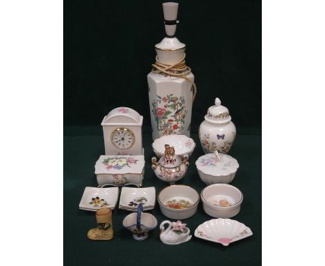 SUNDRY LOT INCLUDING AYNSLEY LAMP, AYNSLEY JAR WITH COVER, BESWICK DISHES, AYNSLEY DISH WITH COVER, ETC. 