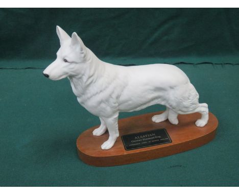 BESWICK UNGLAZED CERAMIC ALSATIAN ON MOUNT. 