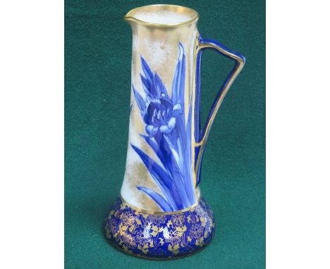 ROYAL DOULTON GILDED AND FLORAL DECORATED CERAMIC JUG, APPROXIMATELY 16cm HIGH 