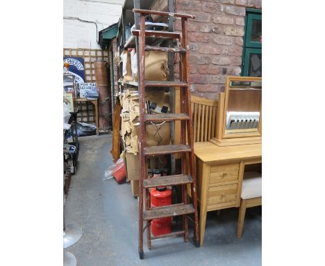 SET OF VINTAGE WOODEN STEP LADDERS BY SLINGSBY - STEELHELD