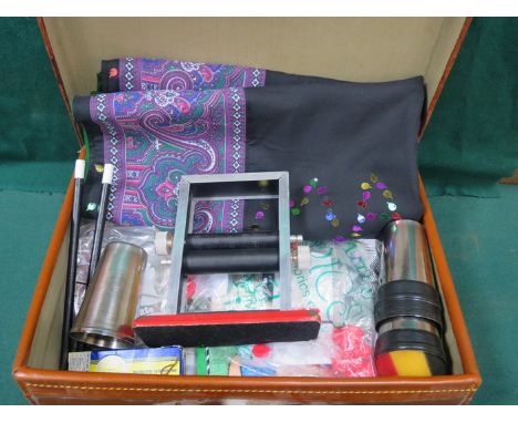 LEATHER CASES CONTAINING VARIOUS MAGIC RELATED ACCESSORIES INCLUDING WANDS, CUPS AND BALLS, ETC. 