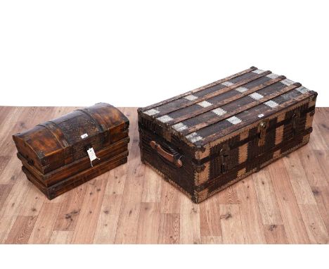 An early 20th Century faux crocodile leather and pine steamer trunk, with leather handles to either side, 92 x 51 x 37cms hig