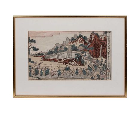 Sawa Sekkyo(Japanese, fl. circa 1804-1818)Coxinga entering the castle of Kanki,woodblock print,22 x 36cms, in frame.