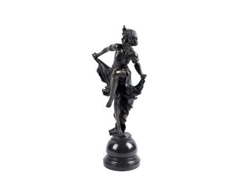 After Affortunato Gory (Italian, act. 1895-1925): bronze figure of a dancer, modelled in a stylised bird headdress and a two-