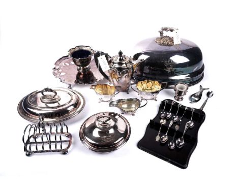 A selection of antique and later silver plated wares, including: a Regis Plate three-piece coffee service; a Maltese silver p