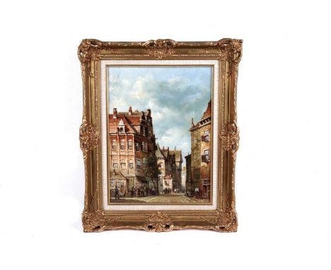 R* SlahitzContinental Street Scene, signed, oil on canvas, 40 x 30cms wide, in gilt frame, 55 x 45cms overall.