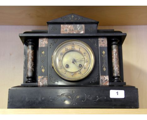 A 19th Century French slate mantle clock, H. 28cm.