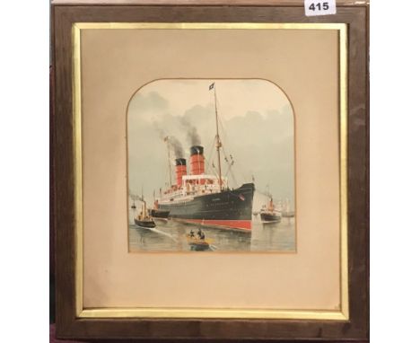 An oak framed print of the RMS Lucania, 40 x 42cm.