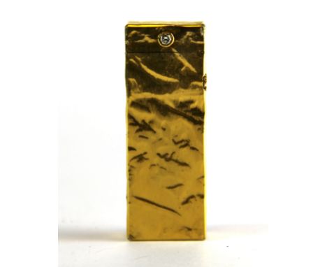 A diamond set Dunhill gold plated lighter with box, H. 6.3cm.