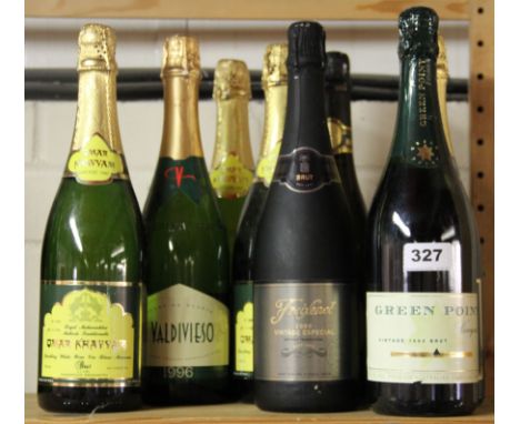 Nine bottles of sparkling wine.