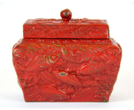 An early 20th Century Cantonese painted soft metal tea caddy, W. 12.5cm.