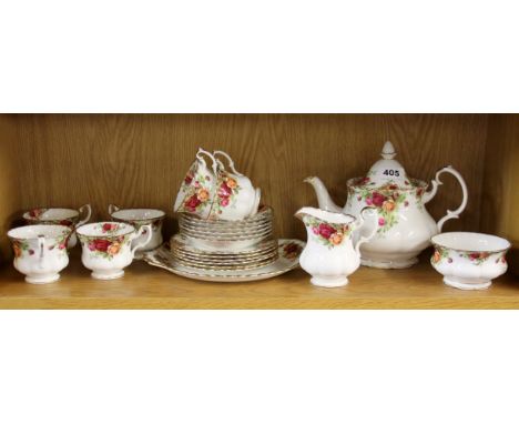 A Royal Albert Old Country Roses tea set, (three cups A/F).