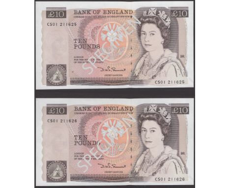 Bank of England, David H. F. Somerset, £10 (2), 1980, serial numbers CS01 211625-26, uncirculated and a scarce consecutive pa