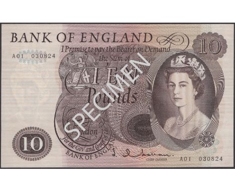 Bank of England, Jasper Q. Hollom, £10, 21 February 1964, serial number A01 030824, uncirculated and a scarce first prefix EP