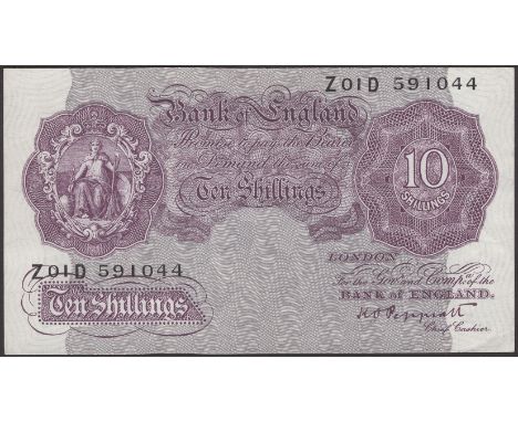 Bank of England, Kenneth O. Peppiatt, 10 Shillings, 2 April 1940, serial number Z01D 591044, light central bend, one corner f