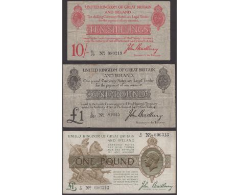 Treasury Series, John Bradbury, £1, 23 October 1914, serial number L/26 81045, also 10 Shillings, 21 January 1915, serial num