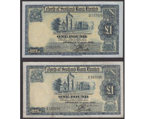 North of Scotland Bank Limited, £1 (2), 1 July 1945 and 1 July 1947, serial numbers D237928 and E163296, first uncirculated, 
