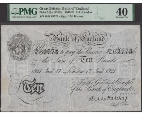 Bank of England, Ernest M. Harvey, £10, London, 17 January 1921, serial number 98/K 63773, in PMG holder 40, extremely fine E