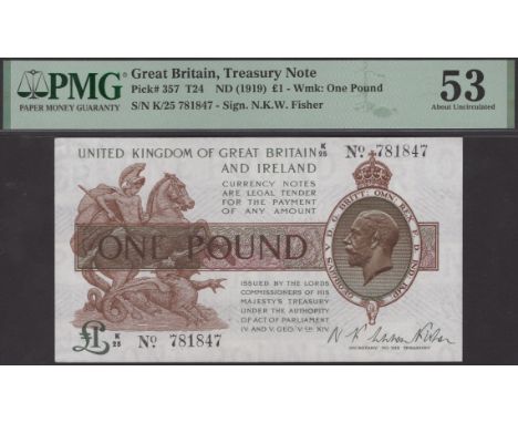 Treasury Series, Warren Fisher, £1, 30 September 1919, serial number K/25 781847, in PMG holder 53, about uncirculated EPM T2