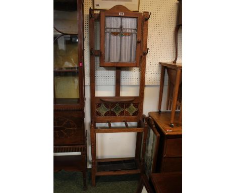 Edwardian tile backed hall stand with applied Art Deco leaded glazed cabinet 