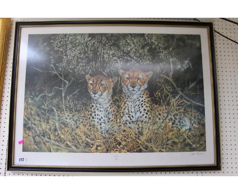 Framed Print 'Cheetahs' by John Barber signed in Pencil and a unframed Map 