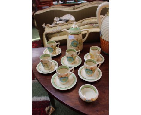 Clarice Cliff Wilkinson Ltd Lynton, Honeydew Coffee set, circa 1935.