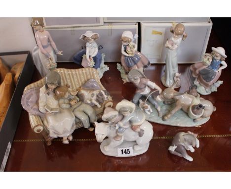 Collection of Lladro Ceramic figures (9) to include, Basket of Love, Pretty pickings, Spring is Here etc 