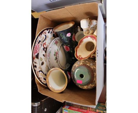 Crown Ducal Charlotte Rhead Lamp base, Masons Dinner plate and assorted ceramics 