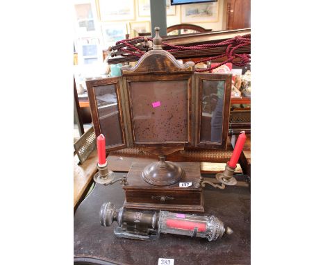 Original GWR Carriage Candle lamp and a French table mirror with candlesticks 