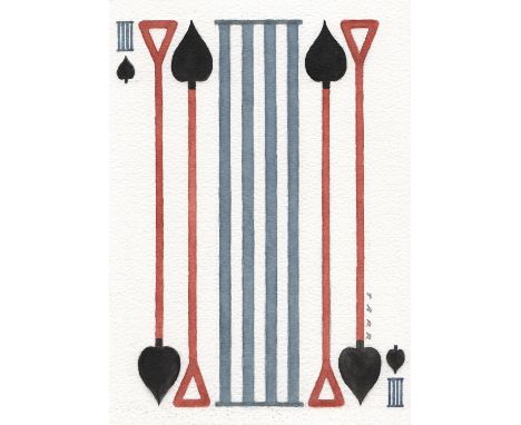Four of Spades. Michael Tarr, watercolour on paper, signed to the front, unframed. Artwork size: 22.3cm x 15.7cm, overall siz
